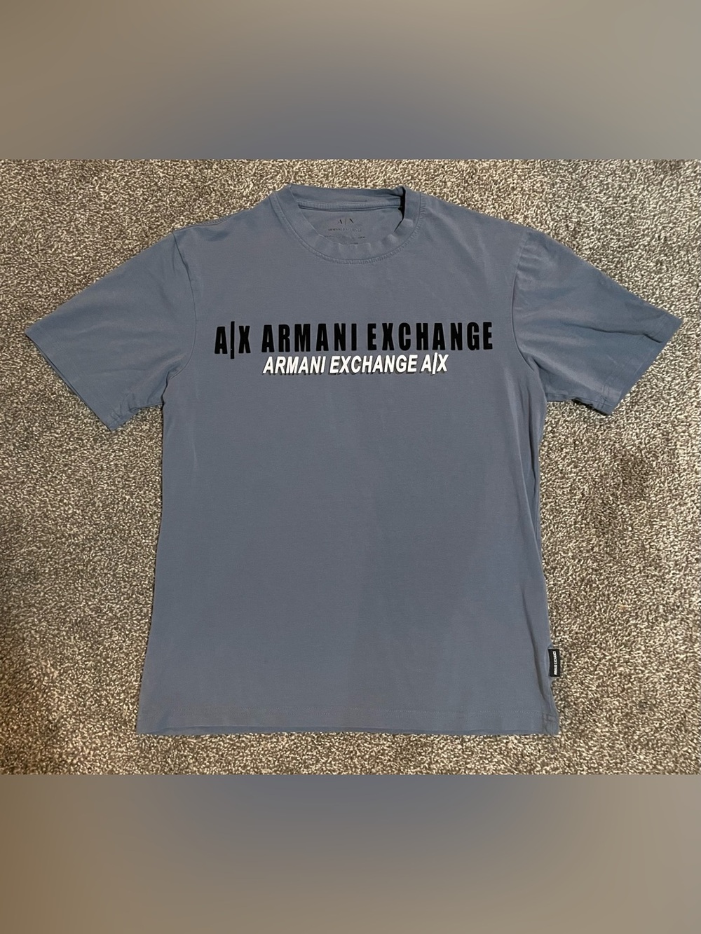 Armani Exchange (Pima Cotton) Men's Slate Blue Short-Sleeve Suede Logo Tee